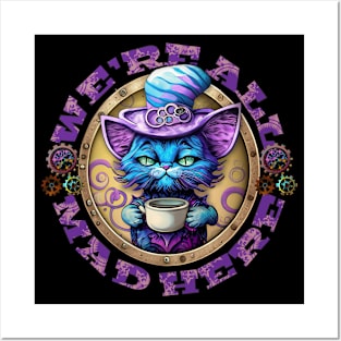 Steampunk Cheshire Cat with Tea Cup Posters and Art